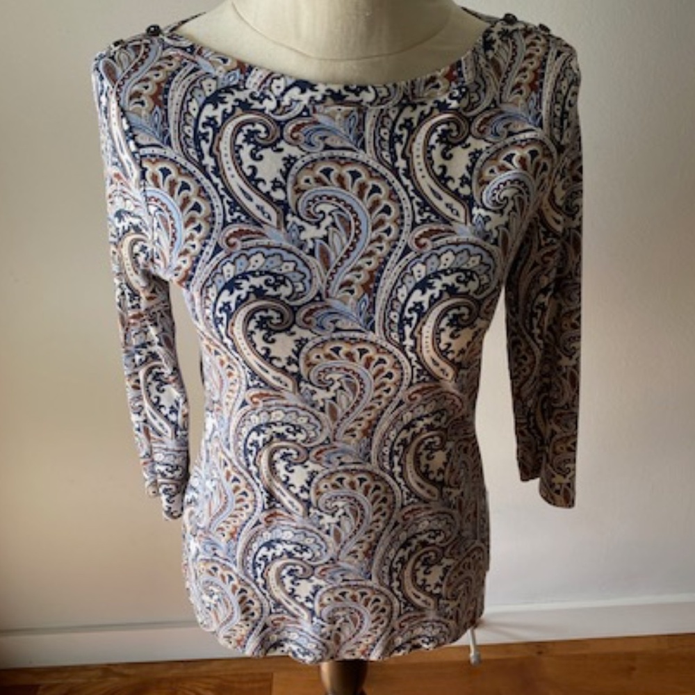 LANDS' END Paisley Print 3/4 Sleeve Top, SZ S